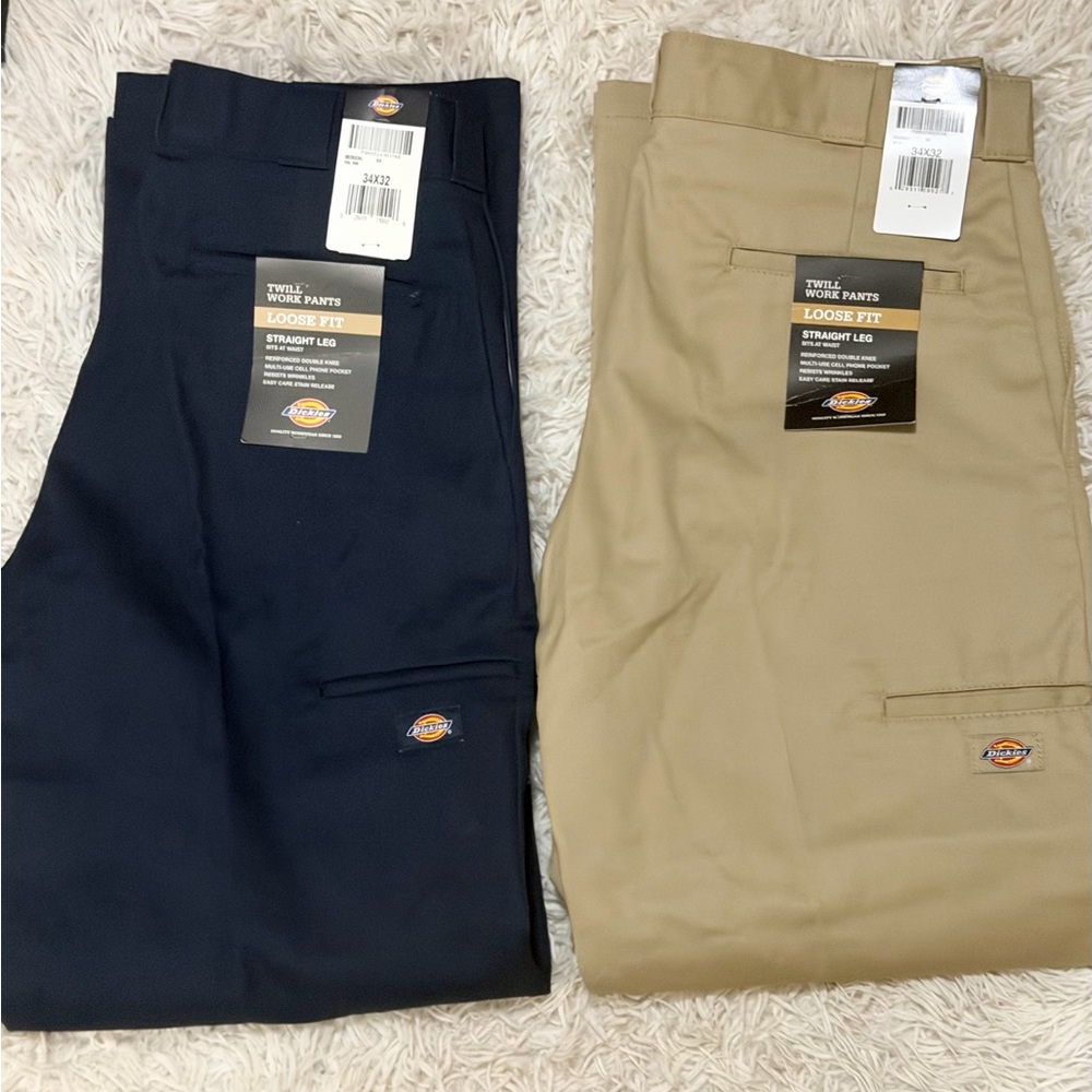 two pairs of work pants Dickies Men's Loose Fit Work Pants - Navy & Khaki